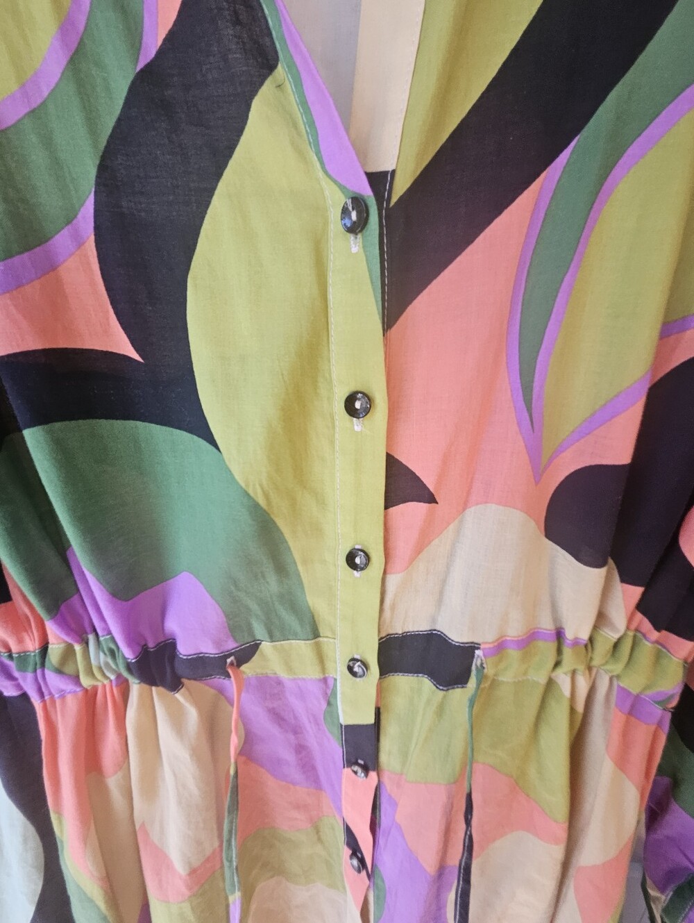 Colorful Abstract Print Maxi Dress - Green/Pink/Black - Picture 4 of 11